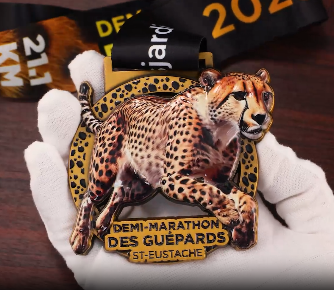 2023 Cheetah Half Marathon: Wild & Fast Medal - Detailed Spotted Cheetah Design with 20K Black Ribbon