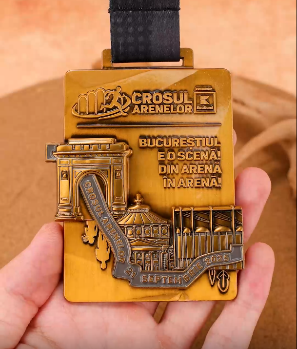 CROSUL ARENELOR: Medal of Bucharest Grandeur - Golden Arches & Neo-Classical Domes on Black Ribbon