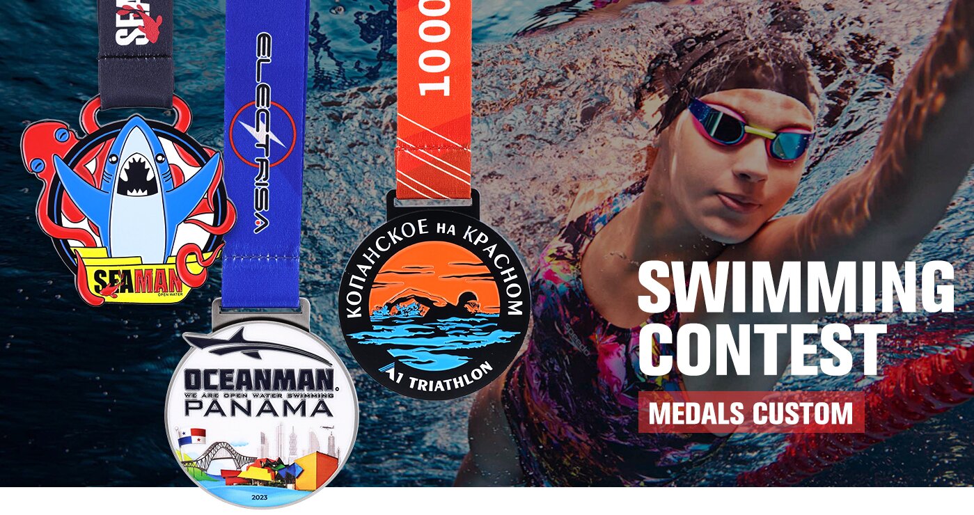 product custom swimming medal with ribbons zinc alloy metal medal high quality sports race medal personalized 3d enamel award medal-0