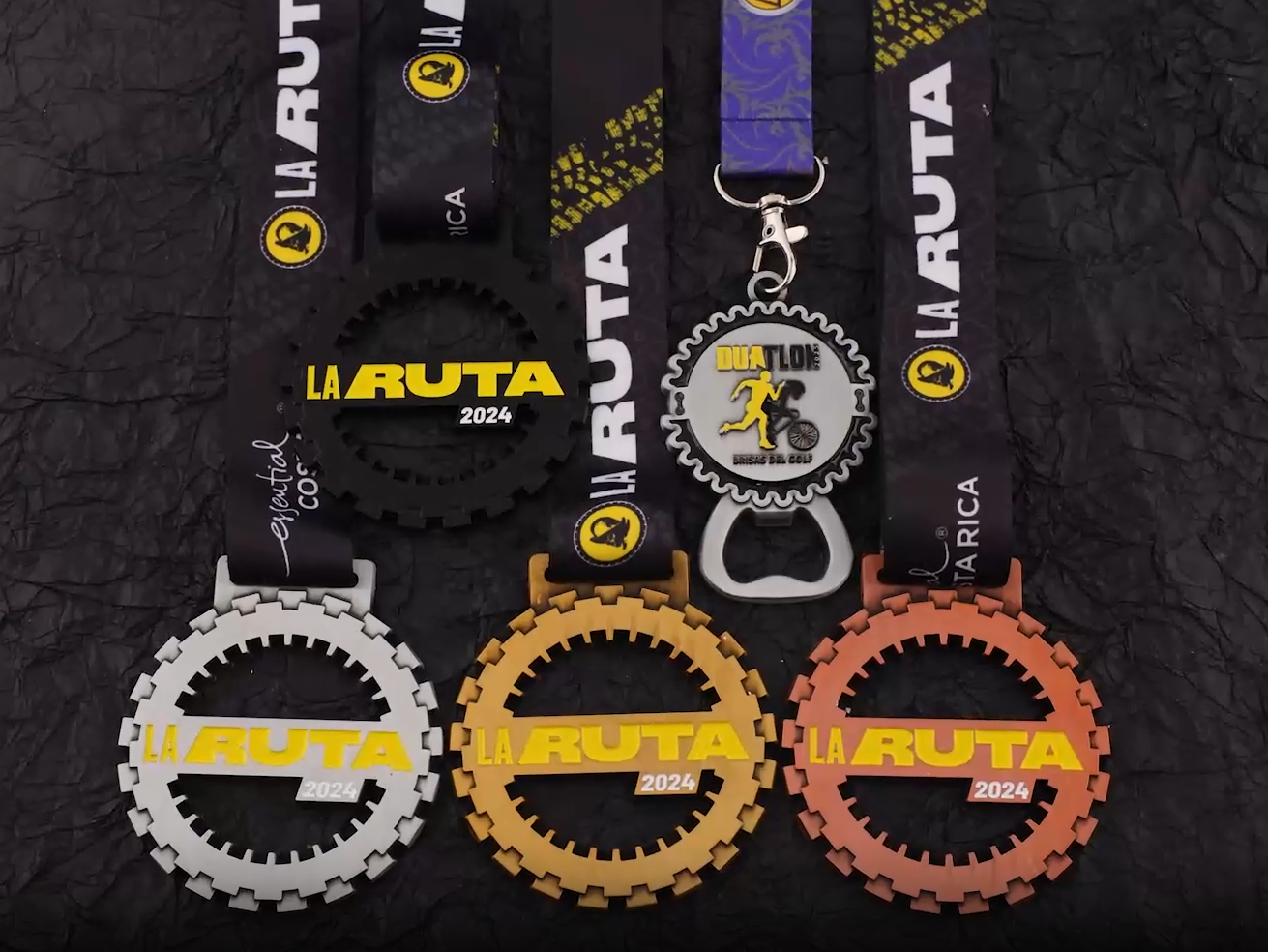 Gold/Silver/Bronze Gear-Shaped Bike Medals with Duatlon Bottle Opener