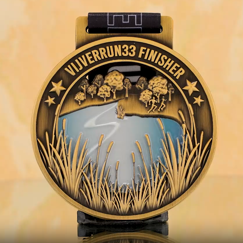 33rd Edition Lakeside Trail Run Finisher Medal - Wetland & Pond Landscape Custom Race Award with Lanyard