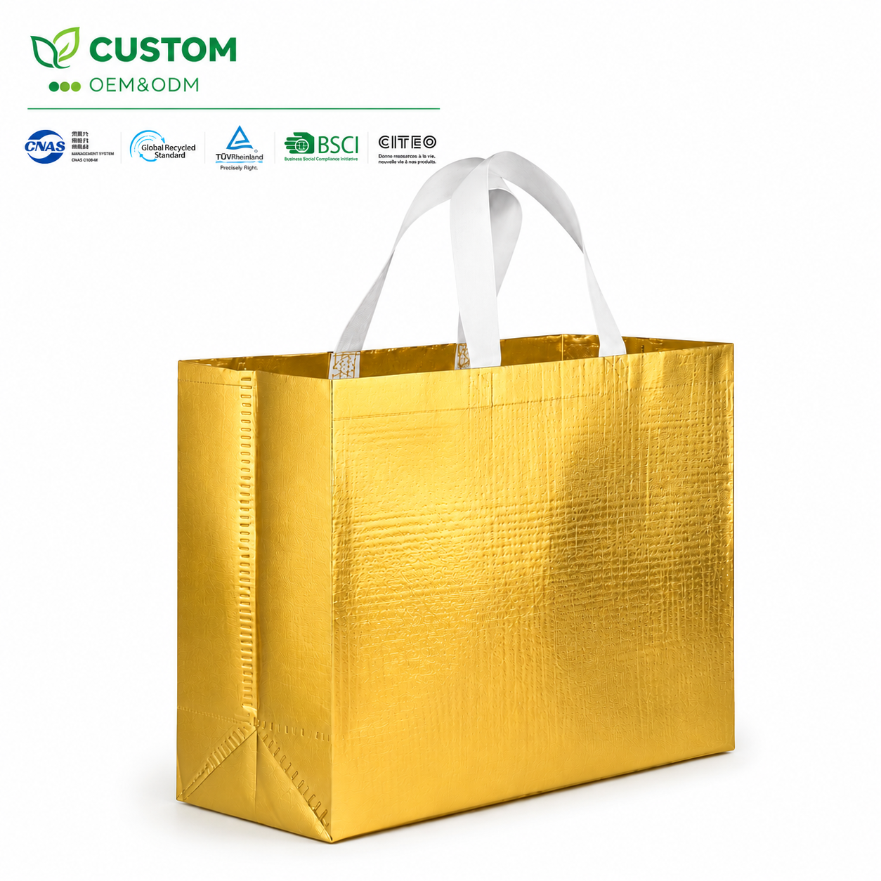 Custom Textured Metallic Gold Tote Bag – Luxury Retail & Event Packaging