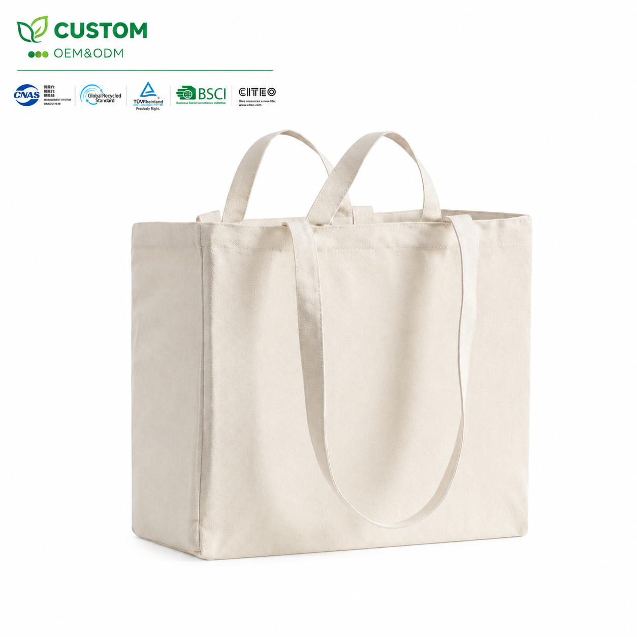 Custom Blank Structured Canvas Tote Bag with Dual-Handle Carry System