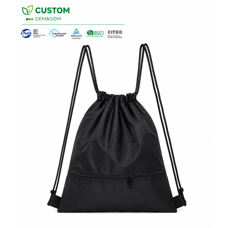 Custom Ripstop Drawstring Shopping Bag with Front Zipper Pocket