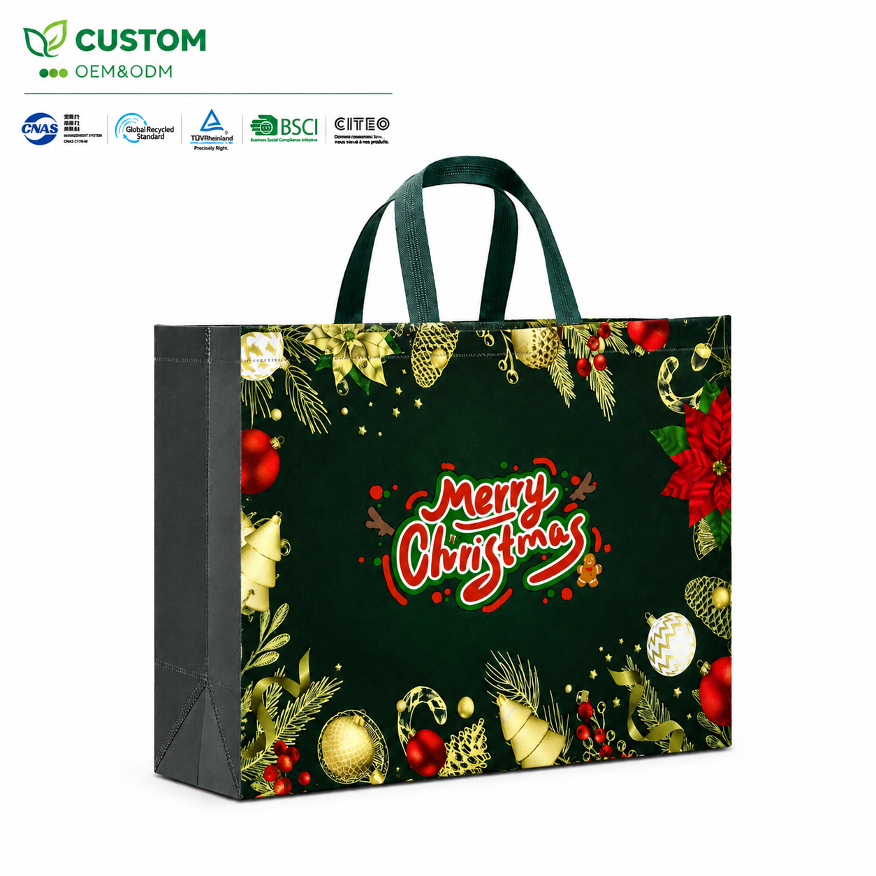 Custom Festive Laminated Non-Woven Shopping Bag – Full-Color Holiday Retail Tote