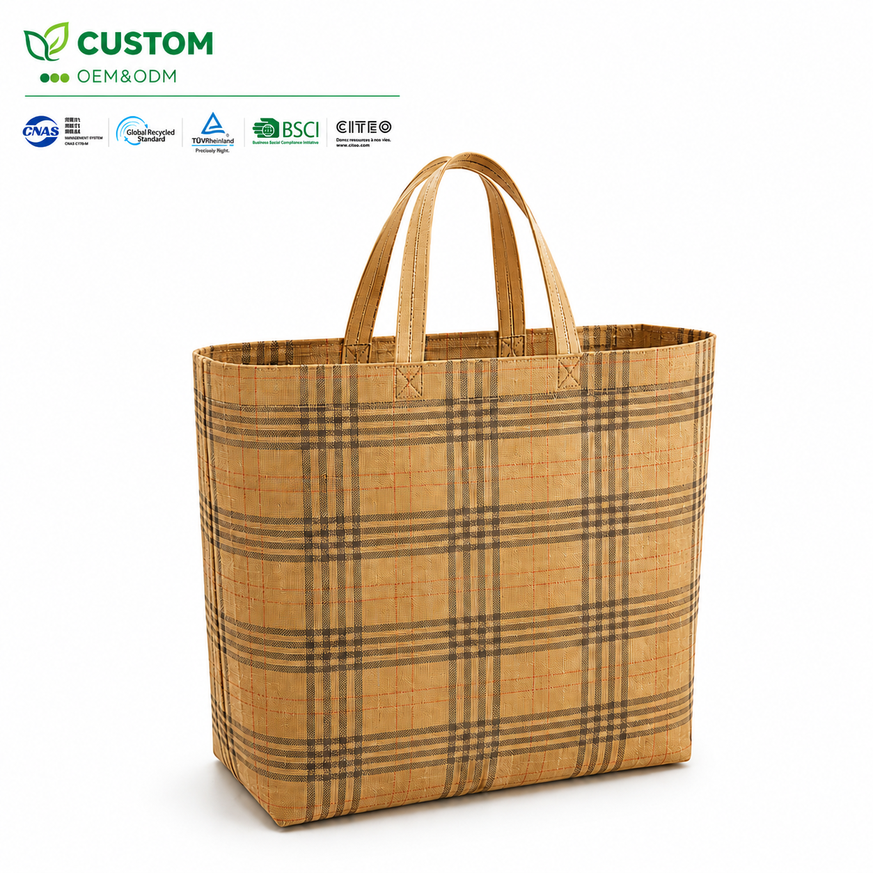 Custom British Plaid Laminated Tote Bag – Vintage Fashion Retail Carrier
