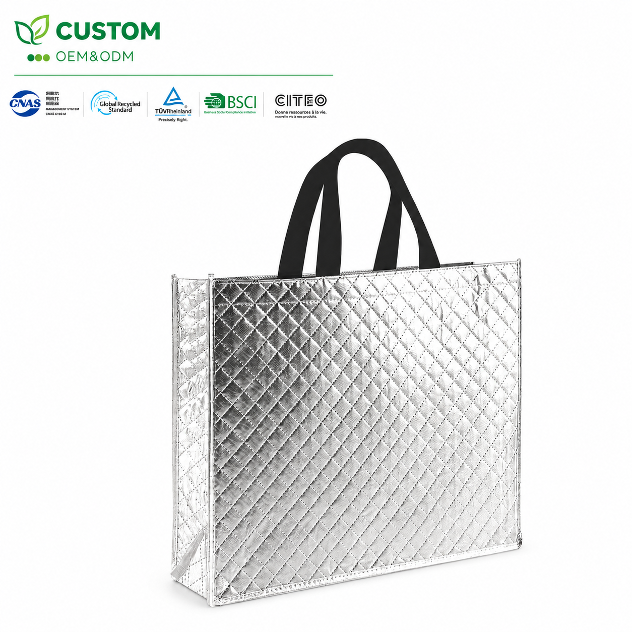 Custom Quilted Metallic Silver Tote Bag – High-Tech PR & Fashion Retail Carrier
