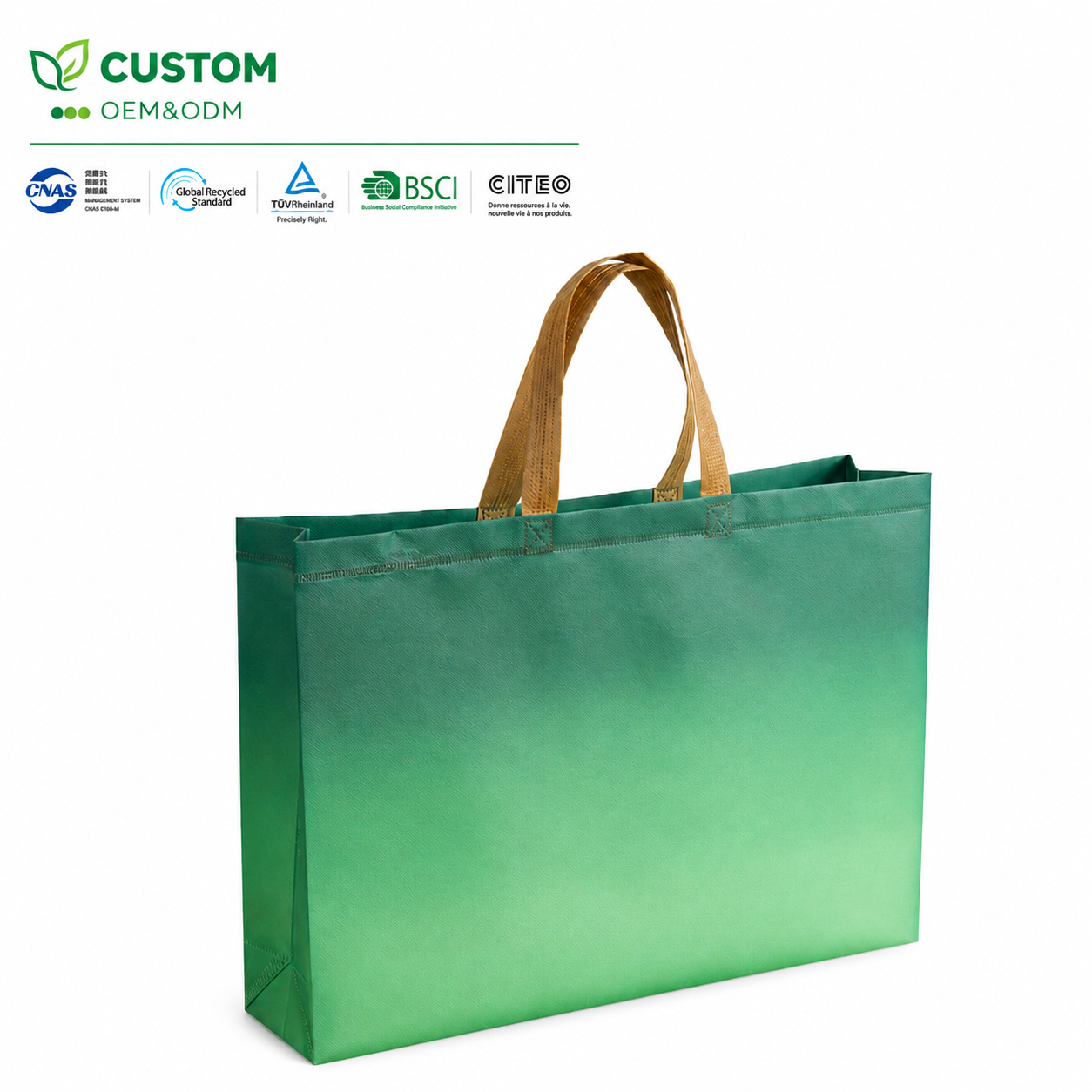Custom Ombre Green Laminated Tote Bag – Premium Wellness & Retail Carrier