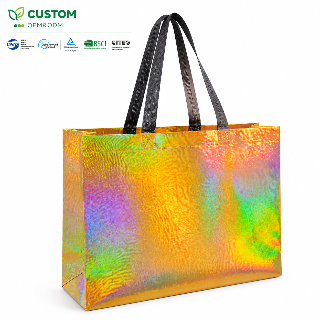Custom Holographic Laminated Non-Woven Shopping Bag – Iridescent Retail Tote