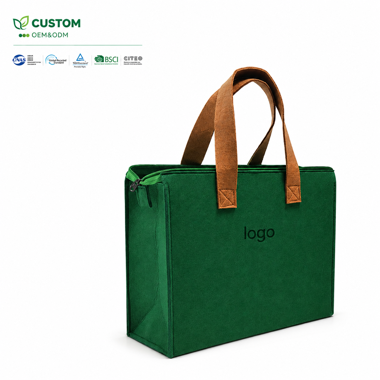 Custom Dual-Bottle Felt Wine Bag with Clear Display Windows and Leather-Effect Handles