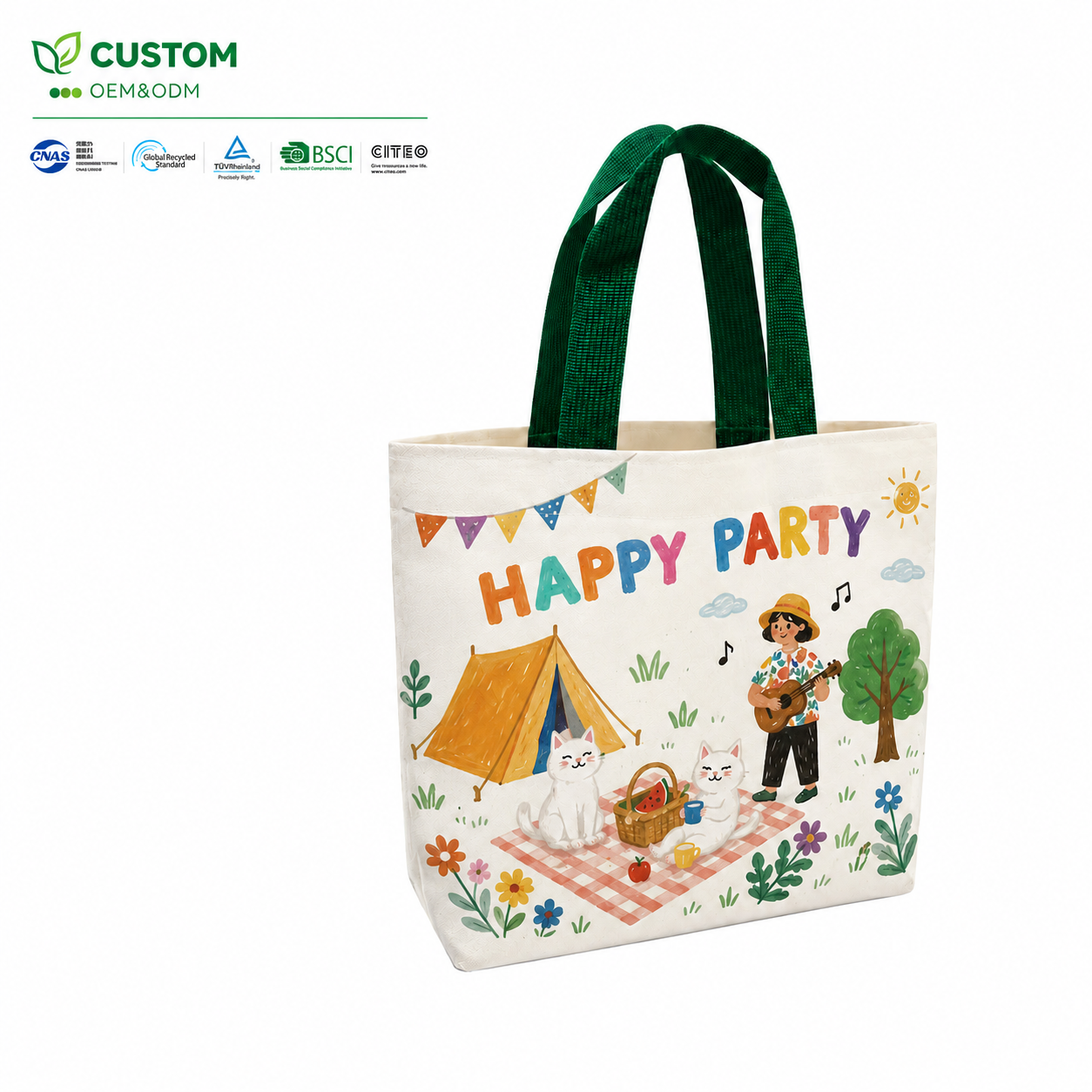 Custom Full-Color Illustrated Cotton Shopping Bag with Contrast Webbing Handles