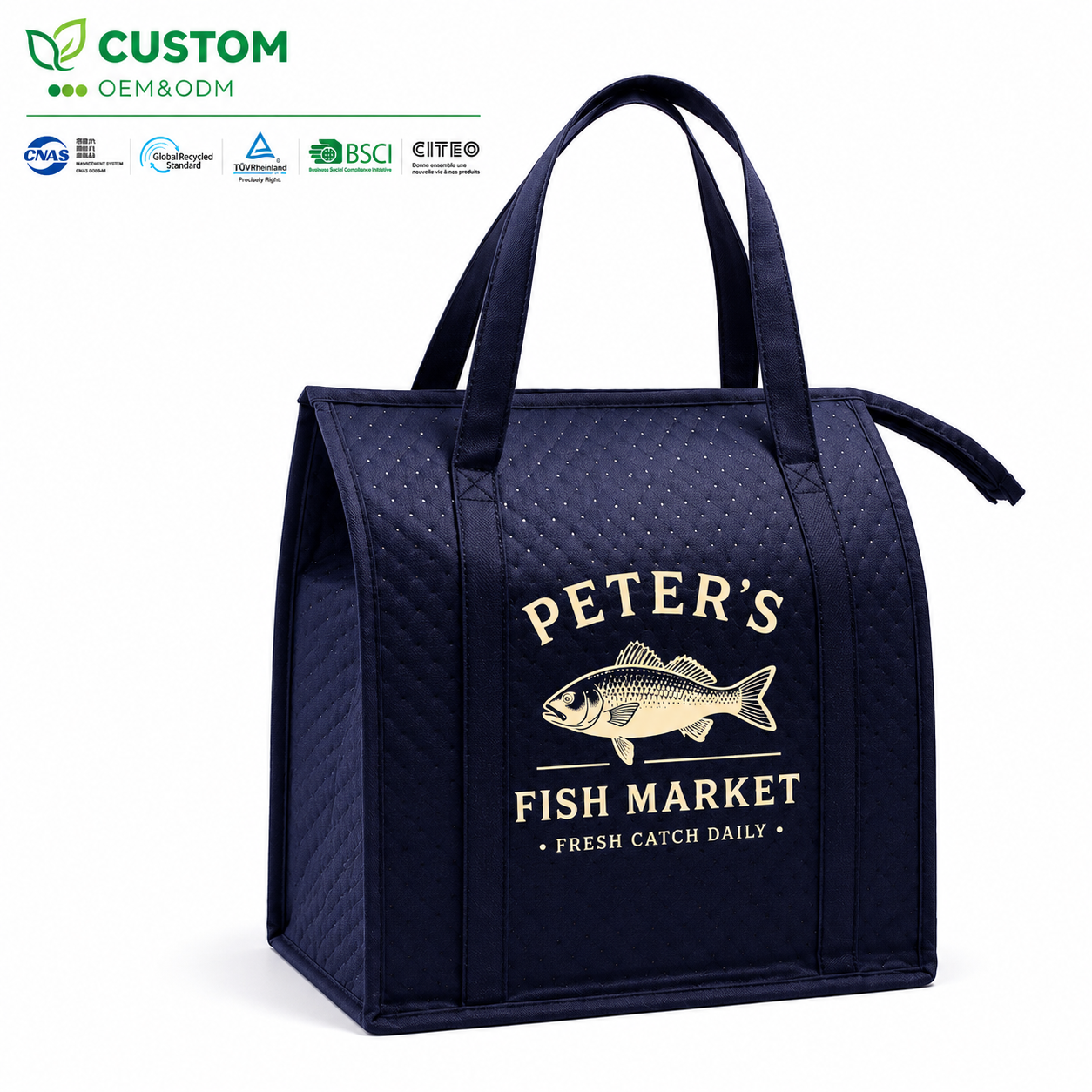 Custom Quilted Insulated Seafood Cooler Bag – Zippered Thermal Delivery Tote