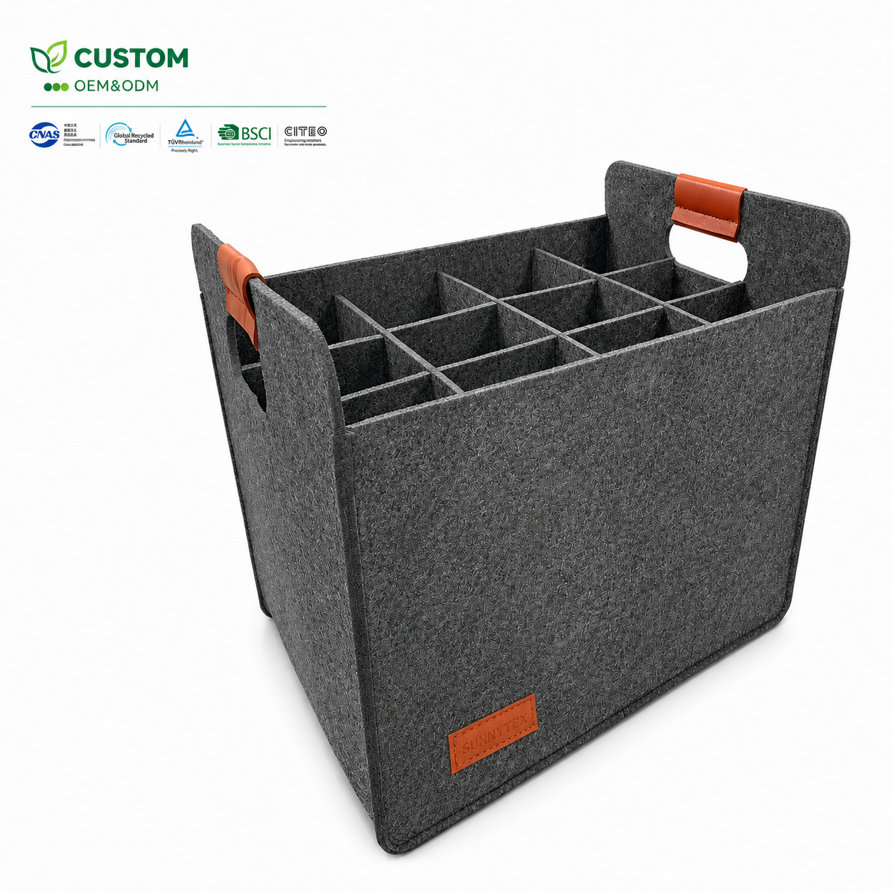 Custom Modular Felt Wine Shopping Tote with Removable 12-Bottle Dividers