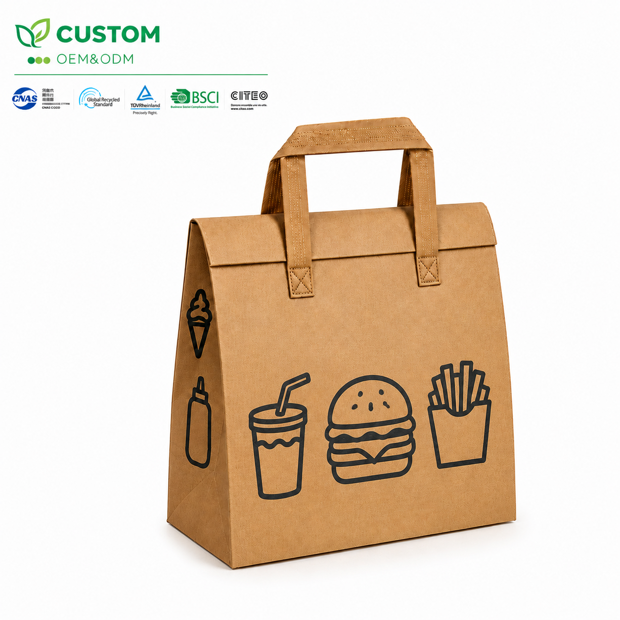 Custom Kraft-Style Insulated Fast Food Delivery Bag – Thermal Takeout Tote