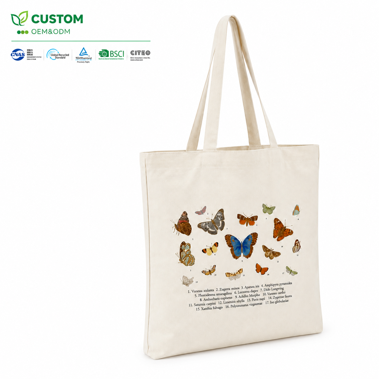 Custom Vintage Butterfly Printed Natural Cotton Retail Shopping Bag