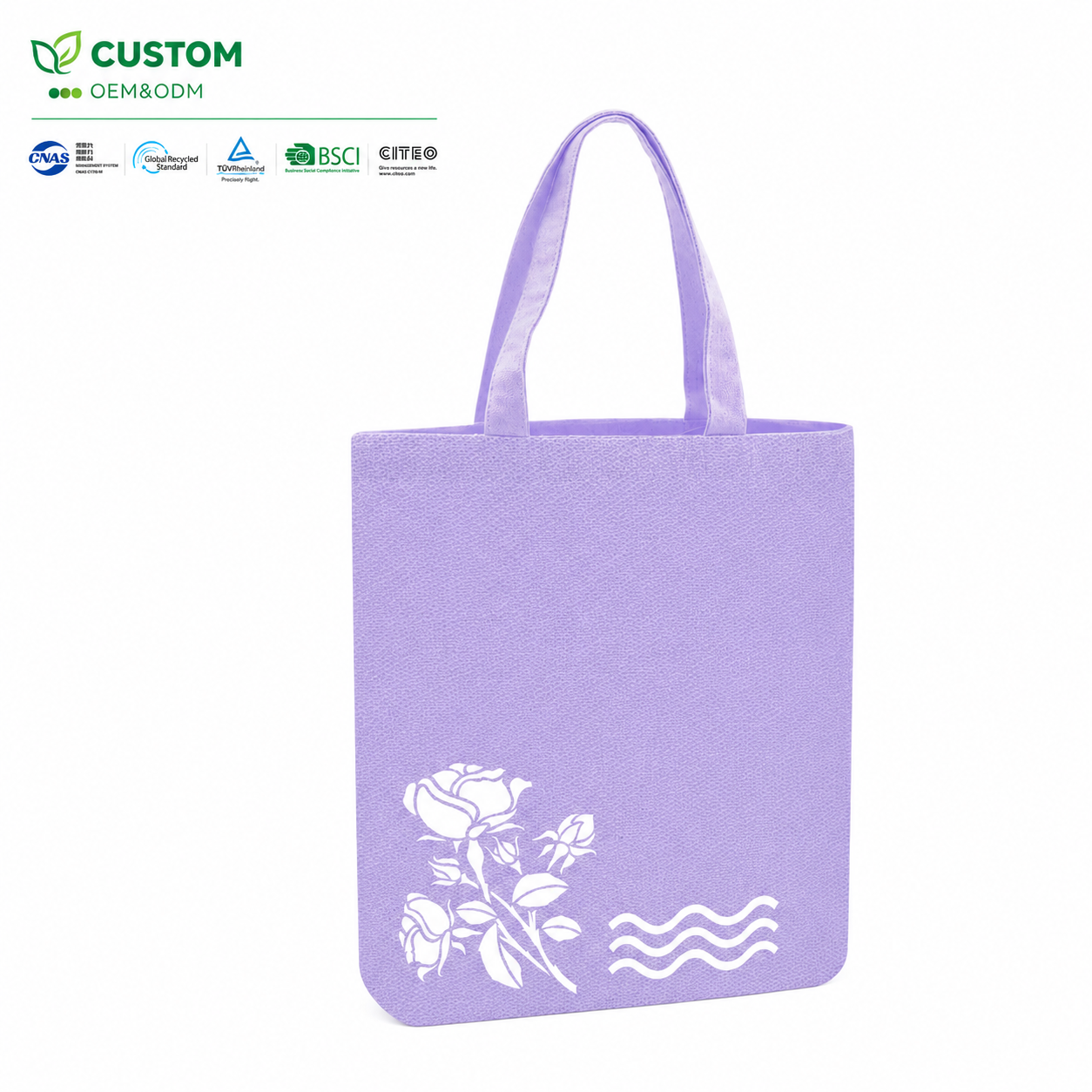 Custom Lavender Textured Eco-Friendly Shopping Bag with Botanical Print