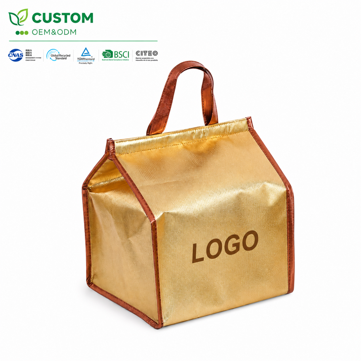 Custom Dual-Tone Metallic Gable Thermal Tote – Royal Gold Pastry & Hamper Cooler