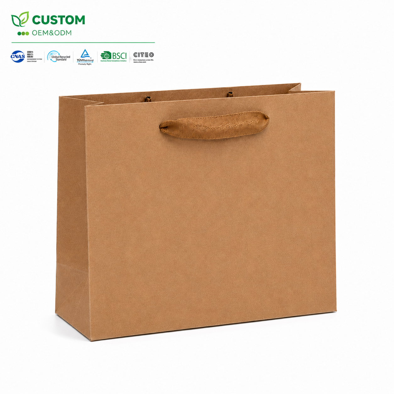 Custom Premium Landscape Kraft Paper Shopping Bag with Woven Cotton Handles