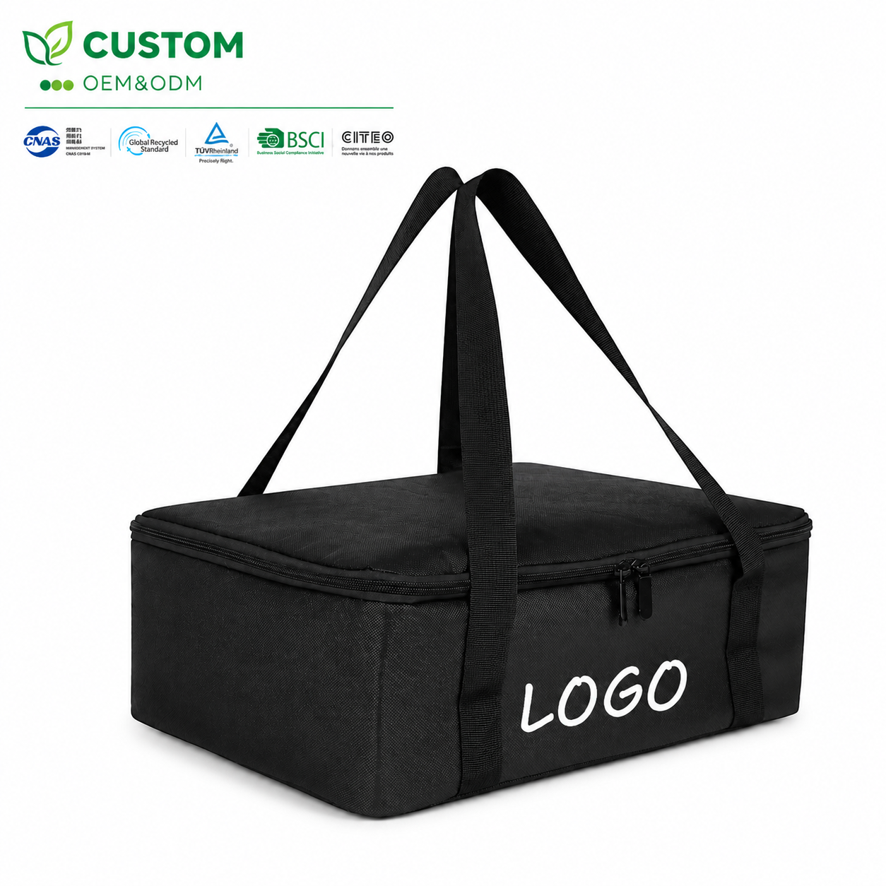 Custom Flat Insulated Delivery Bag – Black Non-Woven Catering Cooler
