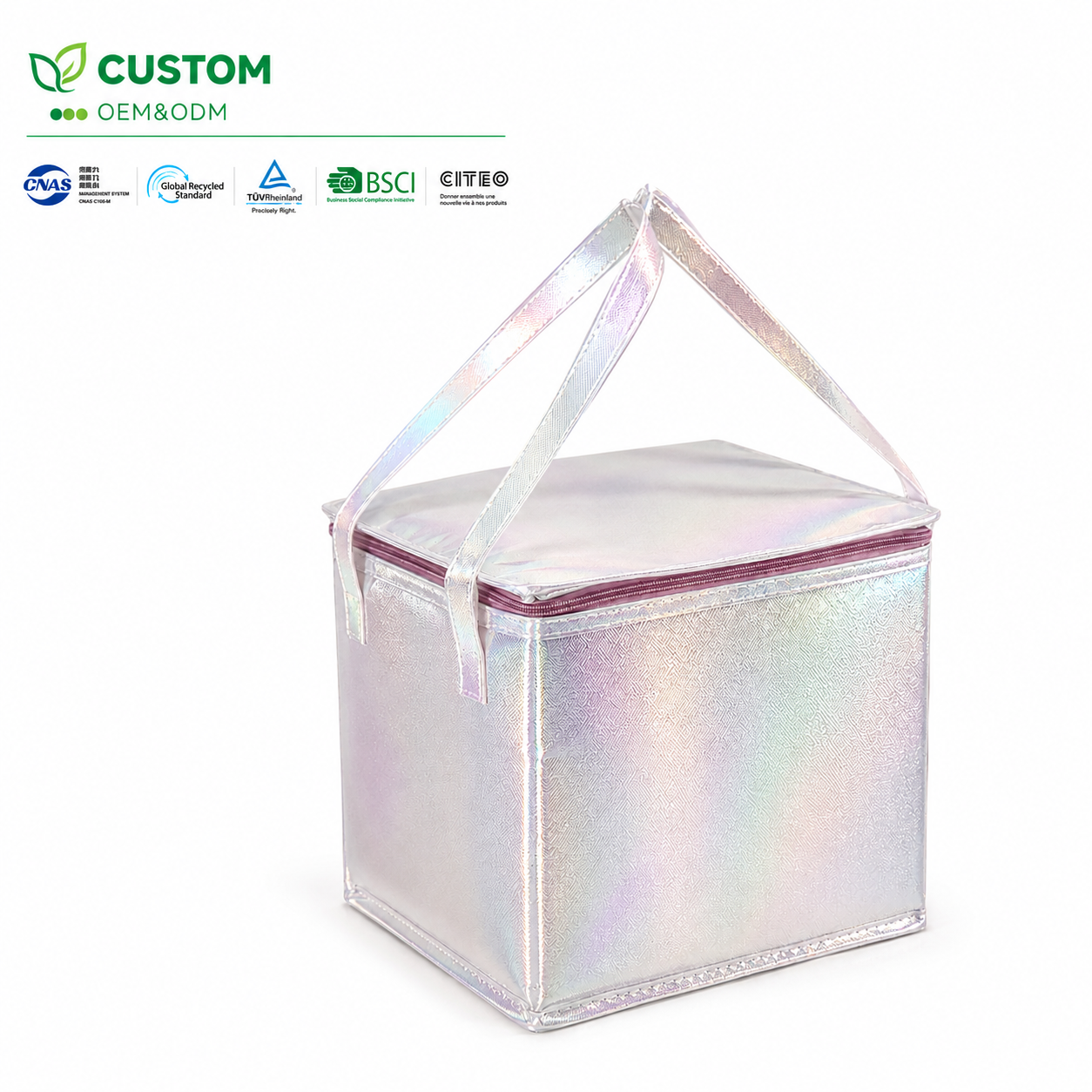 Custom Holographic Insulated Cake Delivery Bag – Flip-Top Thermal Cooler
