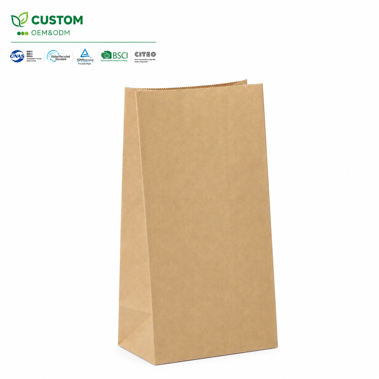Custom Handleless Brown Kraft Paper Bakery & Takeout Bag