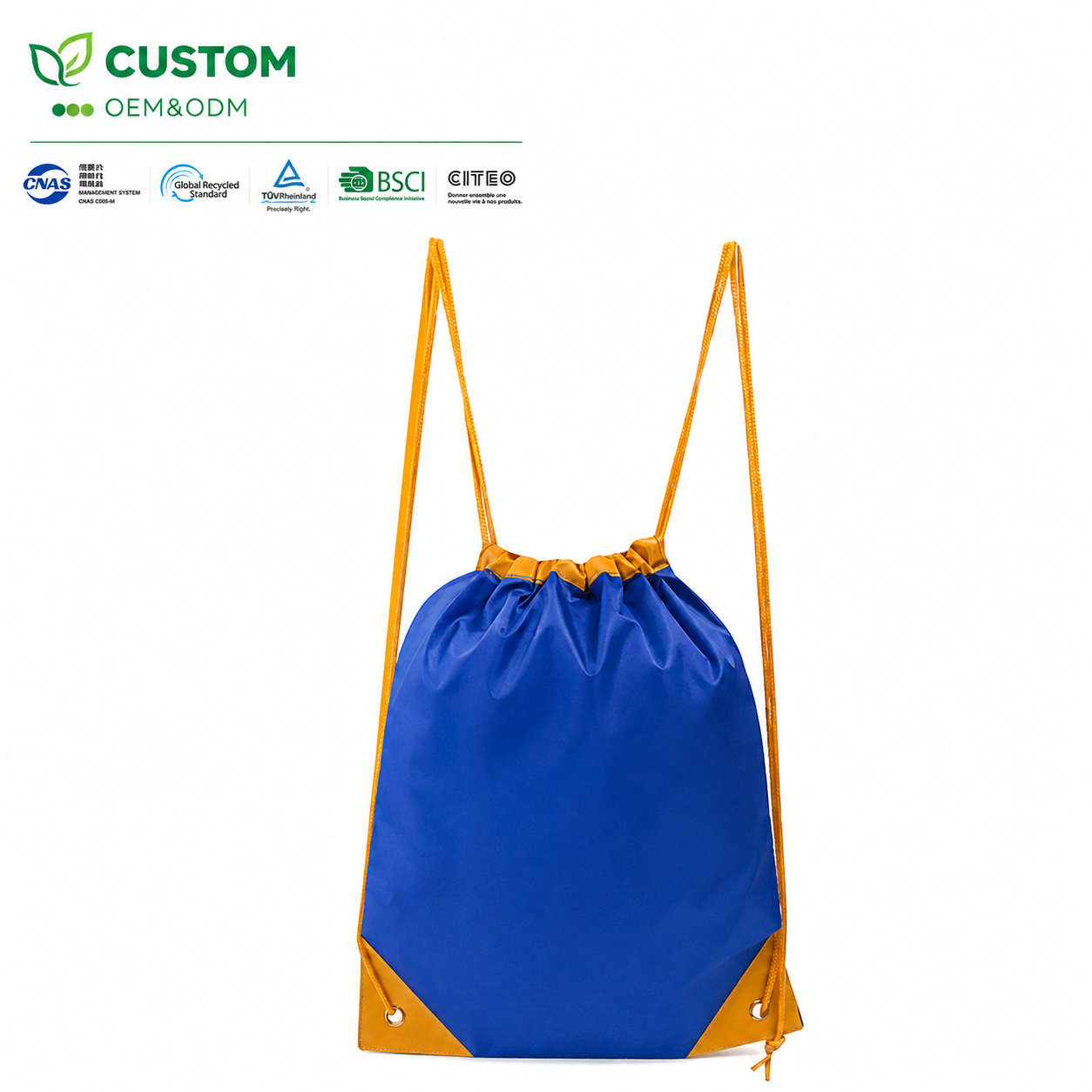 Custom Color-Blocked Drawstring Shopping Bag with PU Reinforced Corners