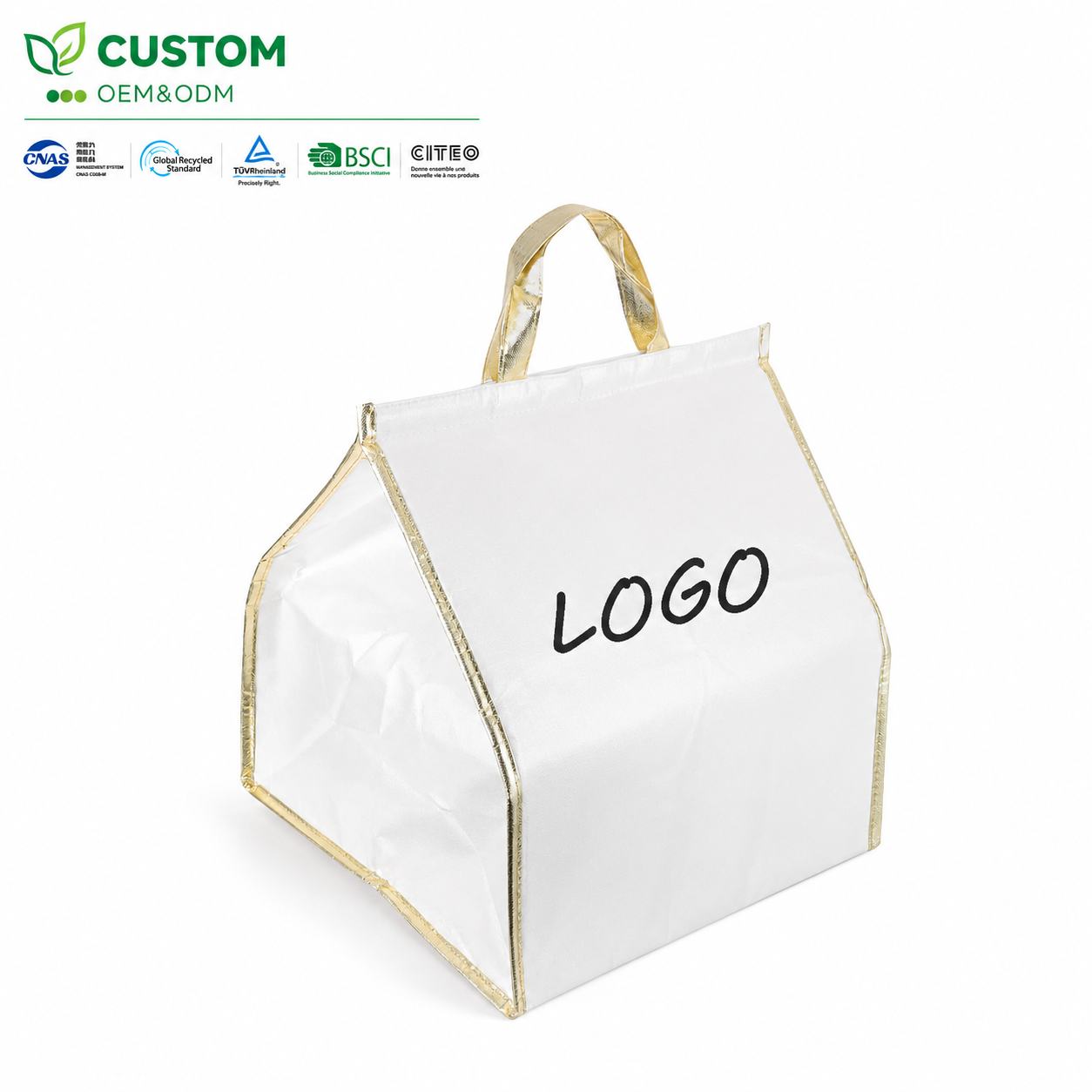 Custom Gold-Trimmed Gable Box Thermal Tote – Luxury Wedding & Hamper Gift Bag