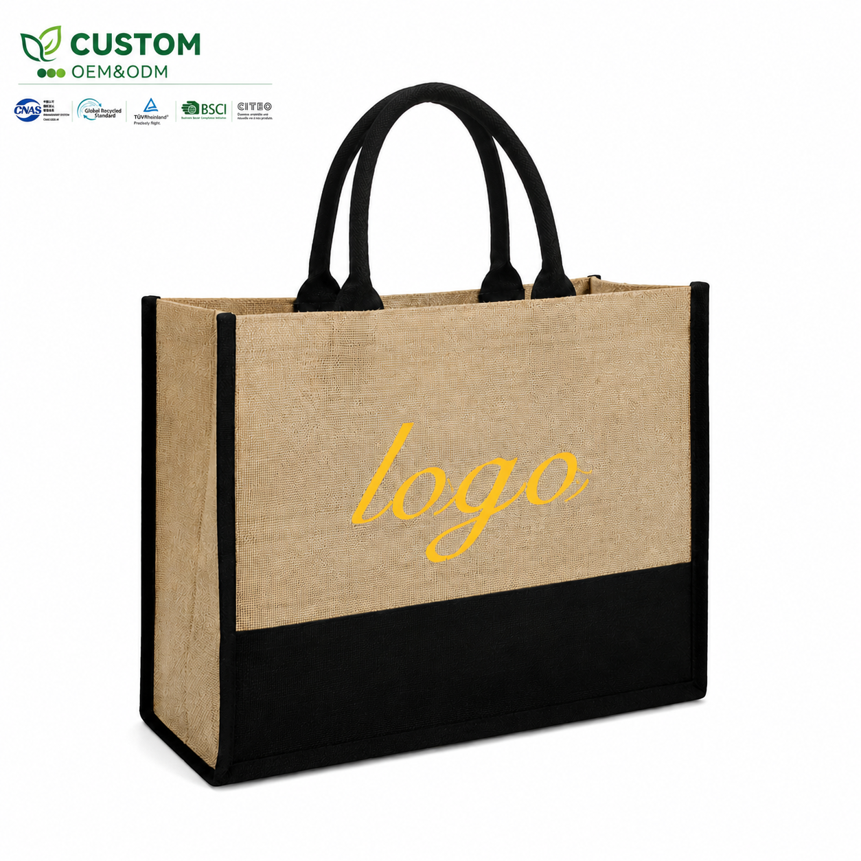Custom Jute Shopping Bag with Blank White Canvas Front Panel