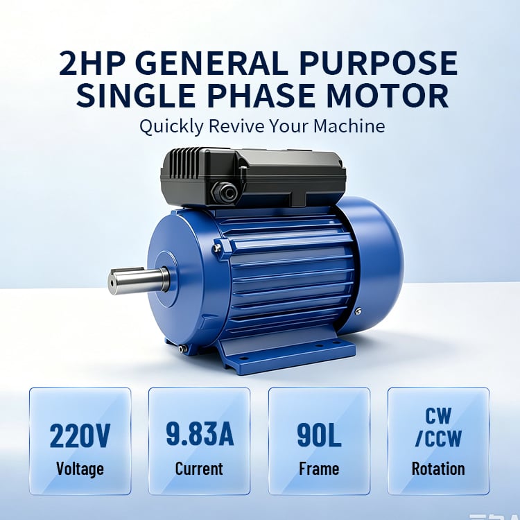 YL90L-4-1.5KW 2HP 110V 220V Single-Phase 1500RPM Electric AC Motor High Torque Rated Power 50/60Hz Frequency Motor