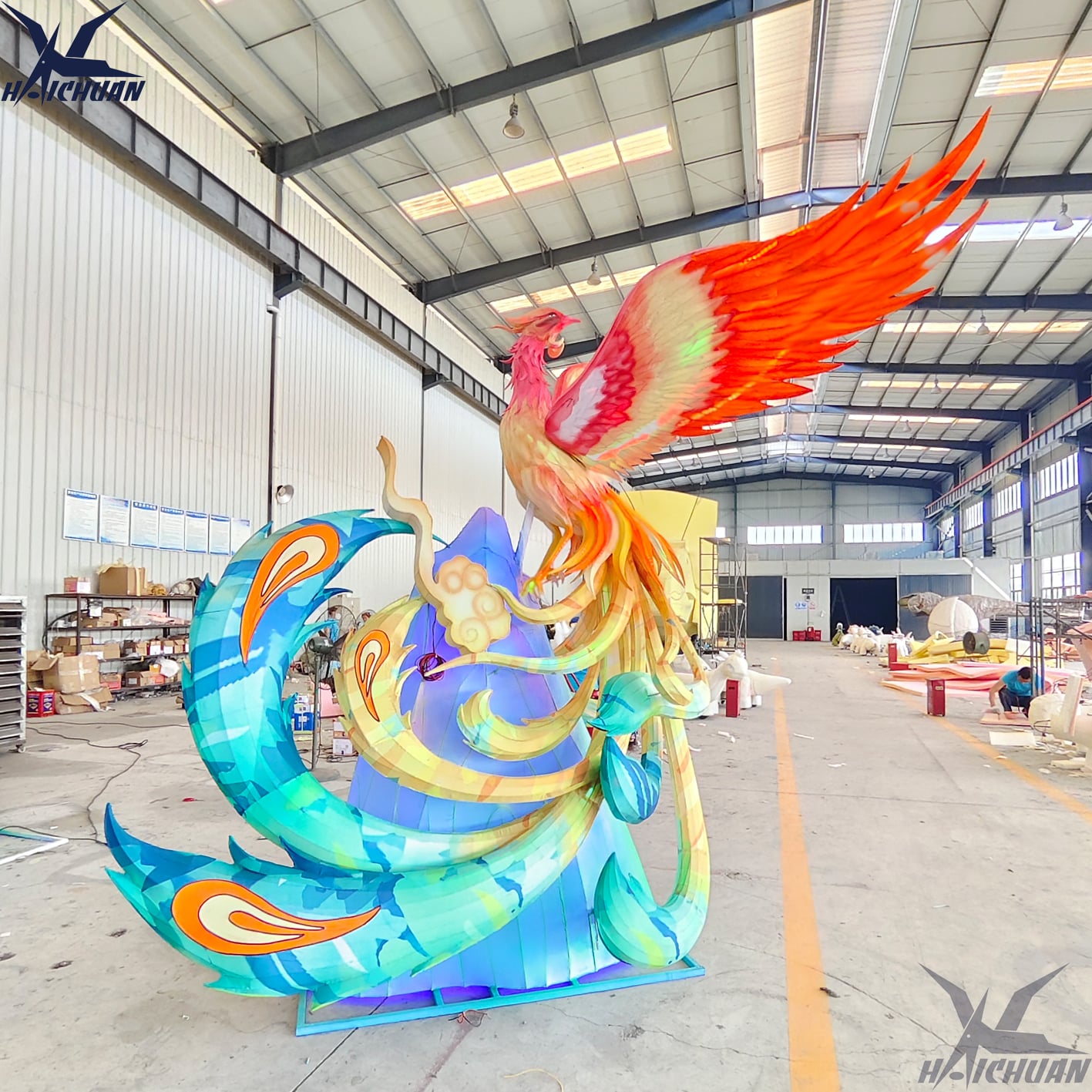 новинка 2024, поставщик фестивальных фонарей Zigong, светодиодный феникс из шелковых тканей для помещения и улицы, фонарь для выставки фонарей