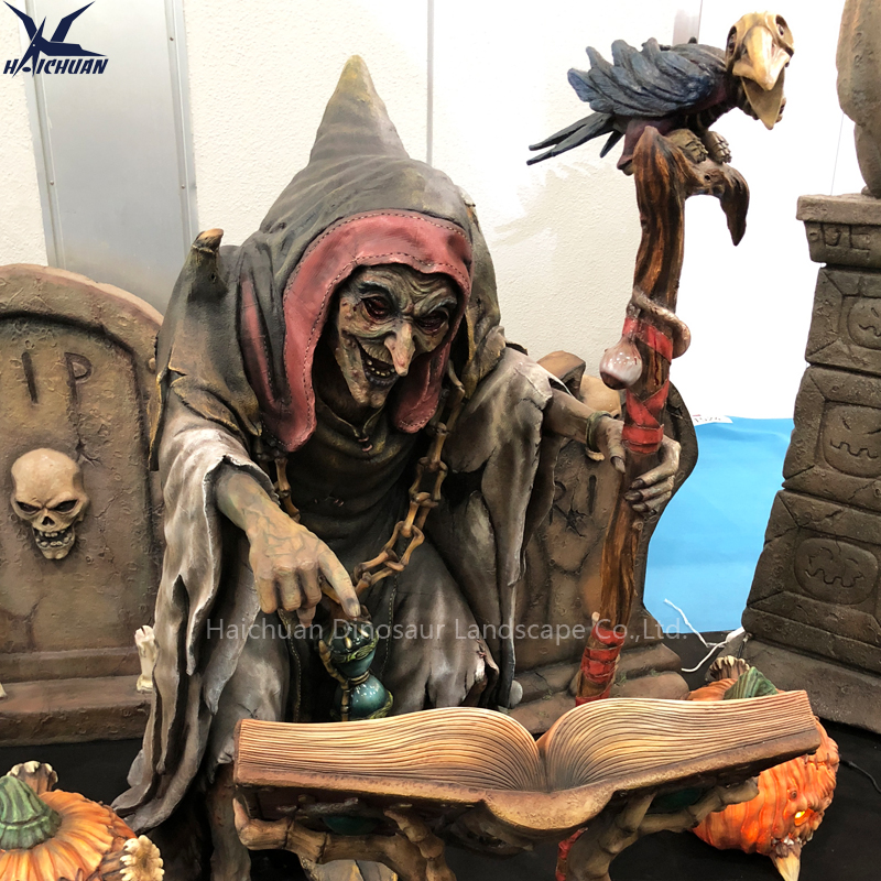 Realistic Animated Scary Horror Witch Animatronic Figures for Indoor/Outdoor Halloween Pumpkin Public Playhouse Adventure Park