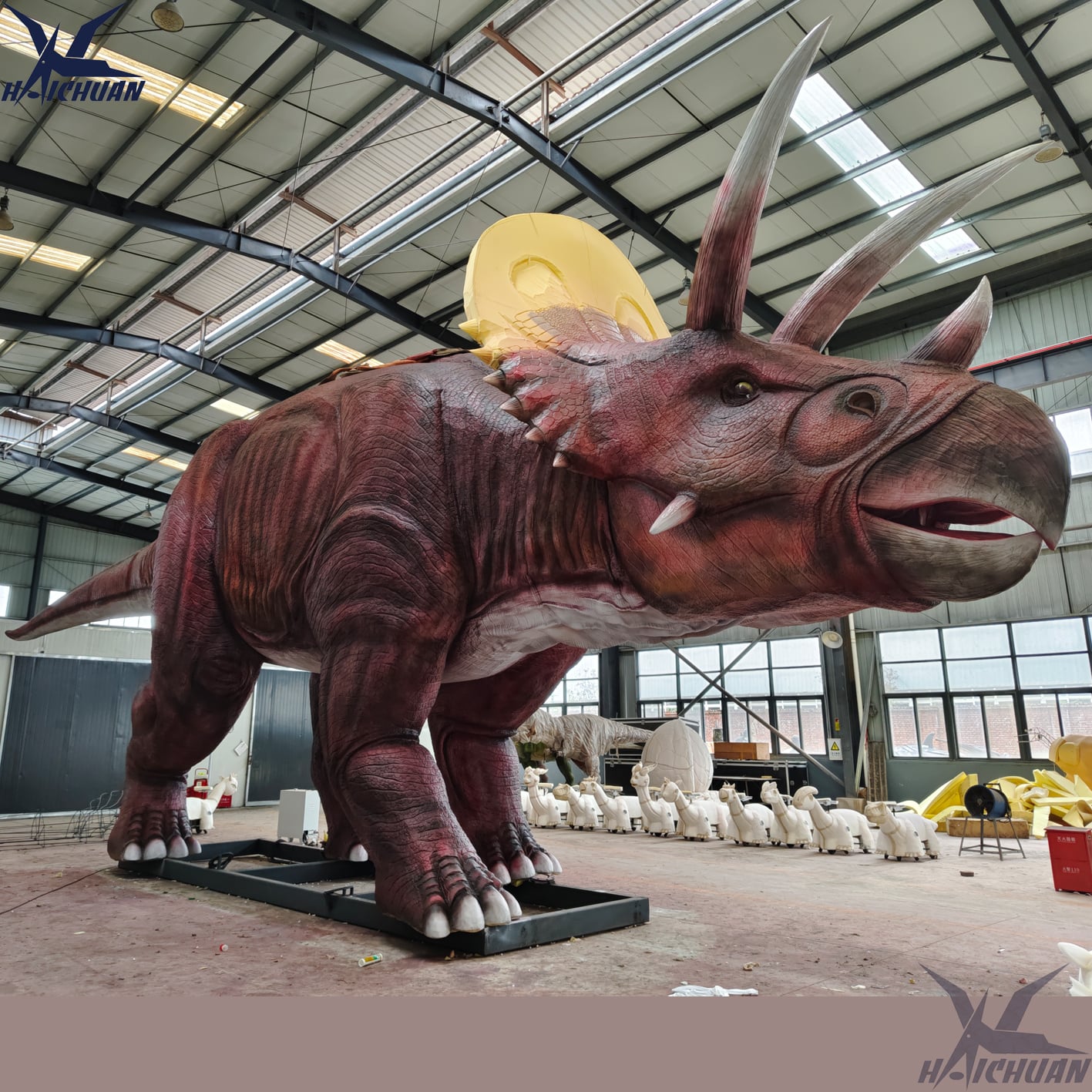 Parc d'attractions intérieur Dino Dinosaurio géant modèle grandeur nature dinosaure réaliste Statue géante de tricératops espace public