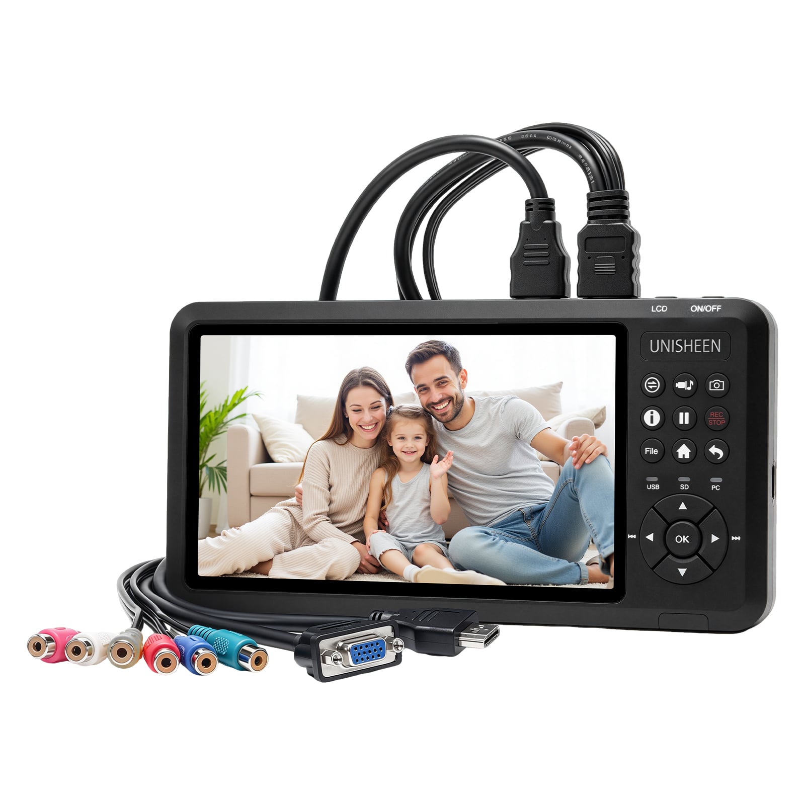 Enregistreur vidéo autonome UNISHEEN UR600A 4K60 et dispositif de capture USB 3.0 avec écran de 7 pouces, sortie HDMI en boucle, prise en charge UVC et télécommande