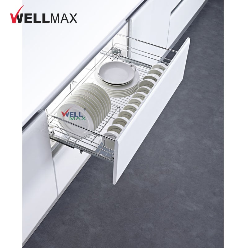 WELLMAX Sliding Out Drawers Baskets Kitchen Organizer Dish Divider Home Plate Pot Organization