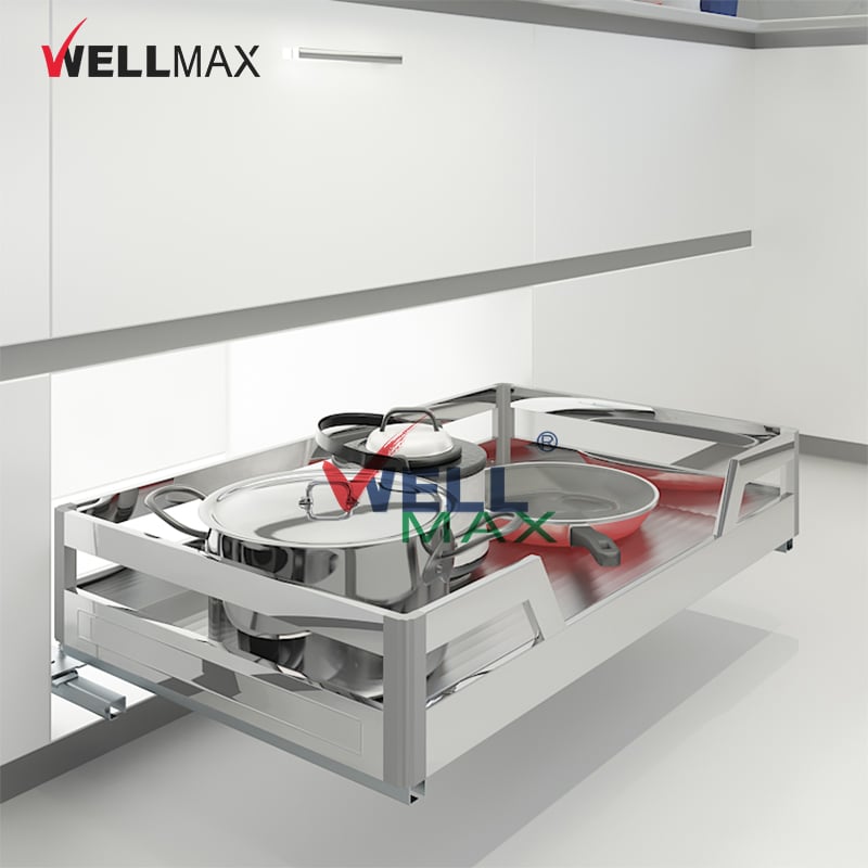 WELLMAX Kitchen Cabinet Pull Out Drawer Stainless Steel Pot Dish Rack Storage Basket