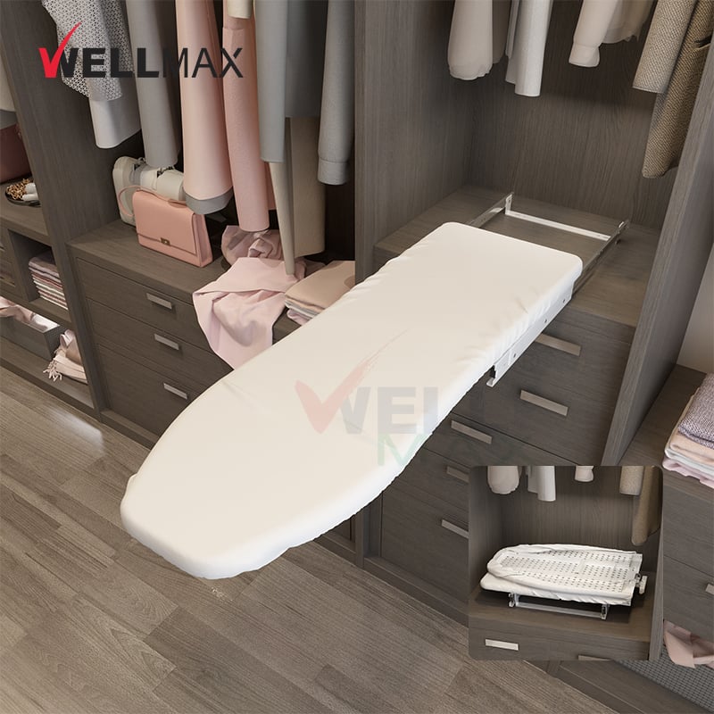 WELLMAX 180 Degree Swivel Retractable Space Saving Ironing Table Closet Pull Out Foldable Ironing Board 