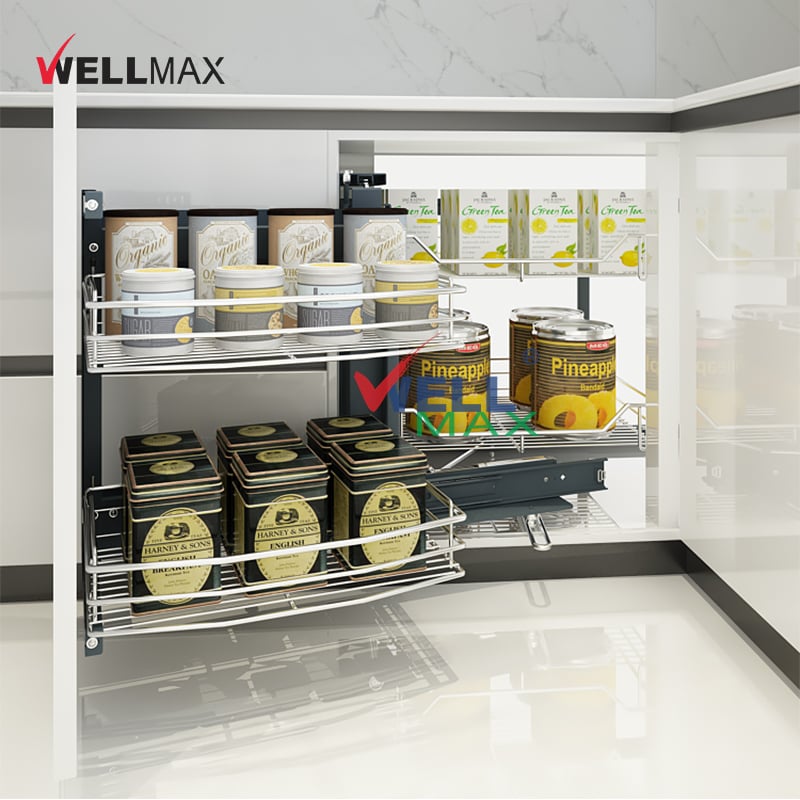 WELLMAX Magic Corner Pull Out Basket Drawer Accessories Soft Closing Cabinet Organizer Kitchen Corner Basket