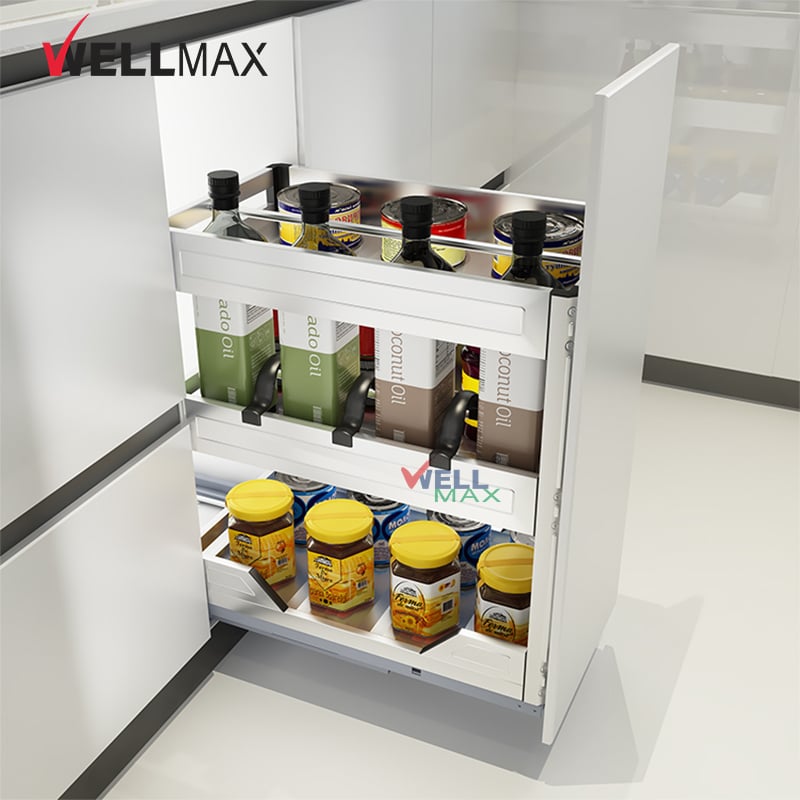 WELLMAX Pull Out Basket Kitchen Cabinet Organizer Soft Close Sauce Spice Bottle Storage Rack