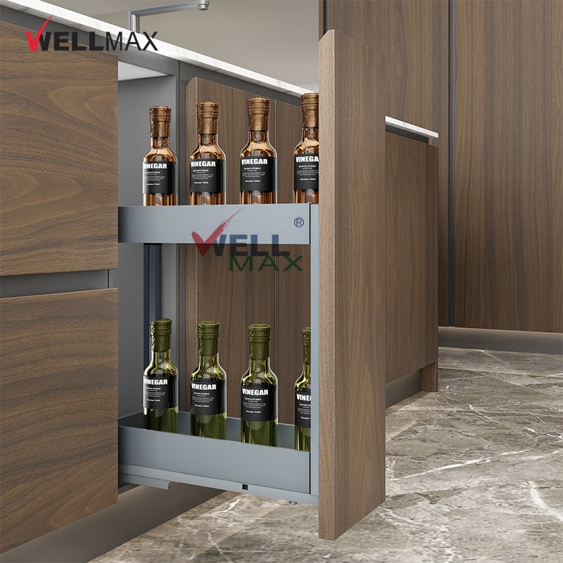 WELLMAX Kitchen Cabinet Pull Out Basket Slide Mount Multifunctional Spice Bottle Storage Organizer