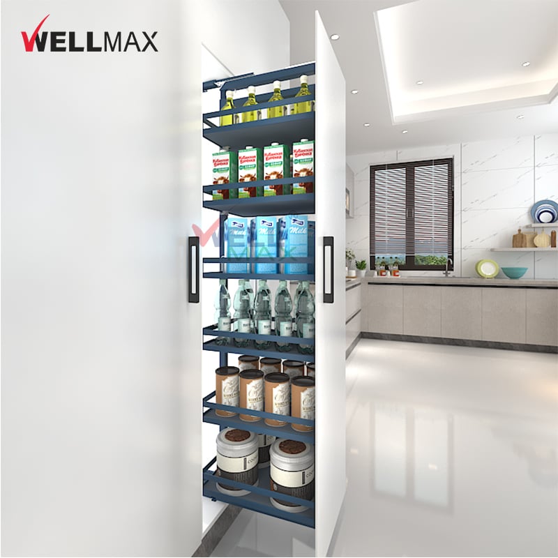 WELLMAX Pantry Unit Organizers And Storage Strong Loading Capacity Cabinet Larder Drawer Kitchen Pull Out Basket