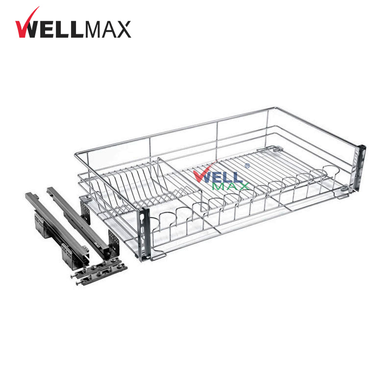WELLMAX Kitchen Sliding Out Drawer Basket Cabinet Wire Dish Rack Storage Organizer With Drip Tray