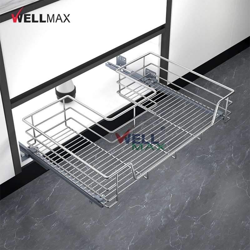 WELLMAX Heavy-Duty Space-Saving Under Sink Pull Out Drawer Basket