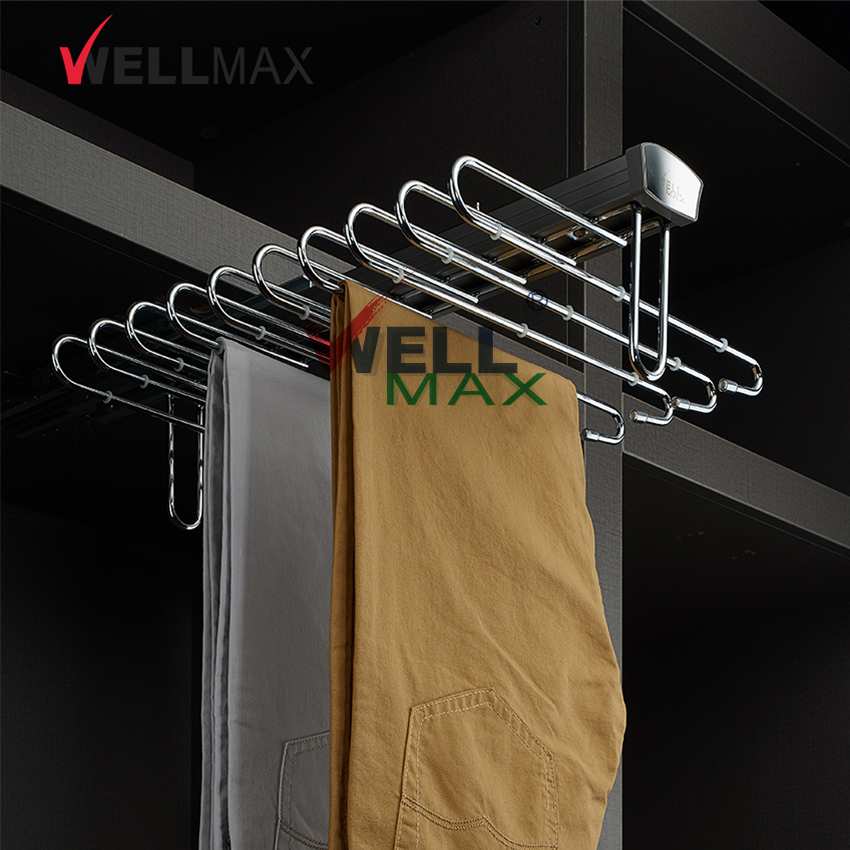 WELLMAX Wardrobe Closet Hardware Storage Top Mounted S-Shaped Pants Trousers Rack Hanger