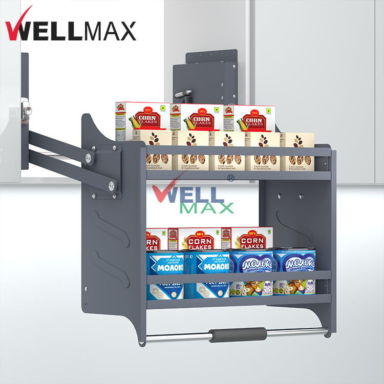 WELLMAX Kitchen Cabinet Lift Baskets Kitchen Fittings Heavy Duty Upper Wall Cabinet Storage Organizer Pull Down Basket