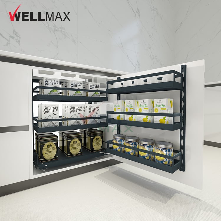  WELLMAX Blind Corner Cabinet Storage Kitchen Accessories Pull Out Magic Corner Drawer Basket Storage Rack