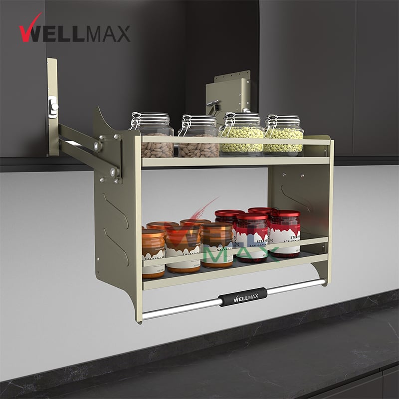 WELLMAX Kitchen Accessories Lift Basket Metal Drawer Storage Shelves Cabinet Elevator Pull Down Baskets