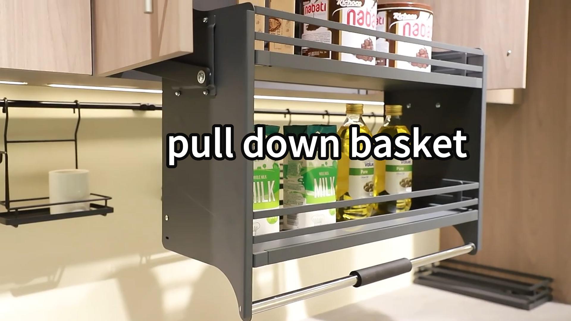WELLMAX Pull down shelf elevator lift storage basket for kitchen wall cabinet