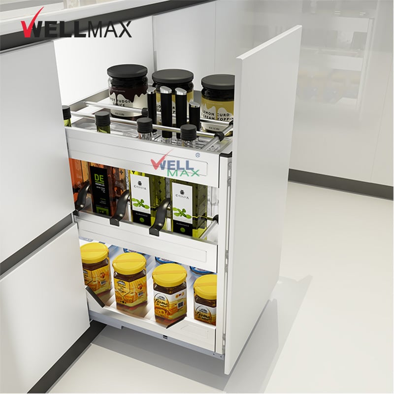 WELLMAX Kitchen Cabinet Pull Out Spice Rack Soft Closing Seasoning Drawer Basket