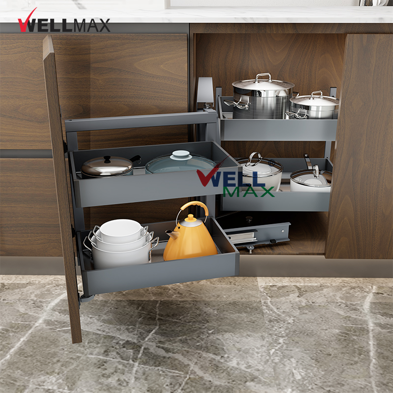 WELLMAX Kitchen Cabinet Storage Organizer Blind Shelf Pull out Drawer Basket Magic Corner 
