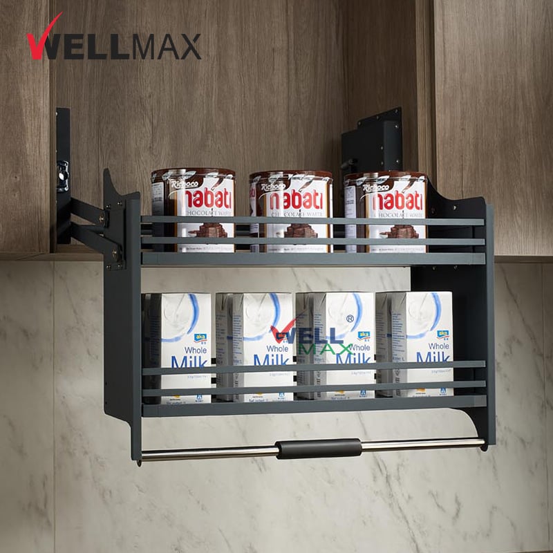 WELLMAX Kitchen Accessories Lift Basket Pull Down Shelves Cabinet Elevator Basket Drawer Baskets